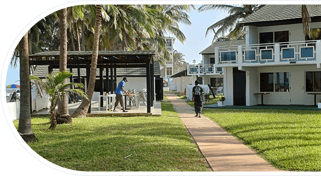 Tropical resort with walkways